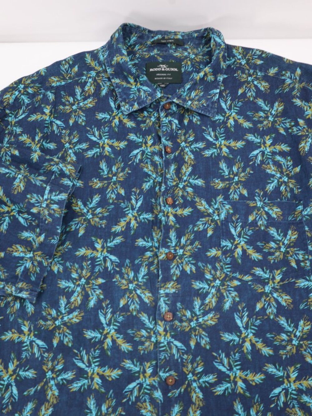 Rodd & Gunn Shirt Mens 3XL Original Fit Button Up Leaf Print Linen Short Sleeve